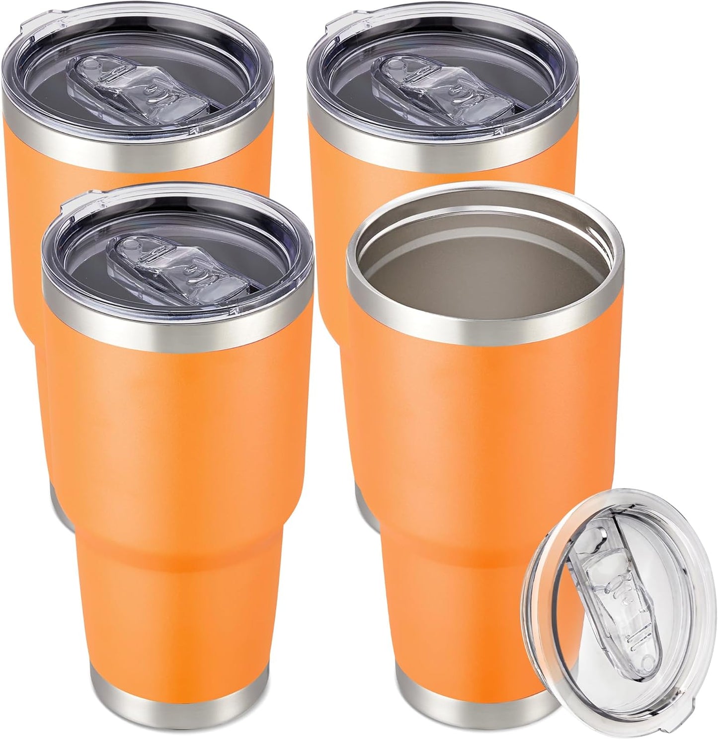 30 oz Tumbler with Lid Stainless Steel Tumblers Vacuum Insulated Cup Reusable Powder Coated Travel Mug Double Wall Leak Proof Portable Cups Keep Cold Drinks for 12 Hours, Stainless, 1 Pack