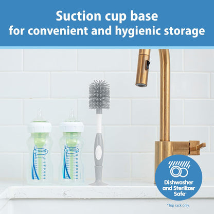 Dr. Brown's Soft Touch No Scratch Baby Bottle Cleaning Brush Nipple Cleaner with Stand and Storage Clip, BPA Free, Blue 1-Pack