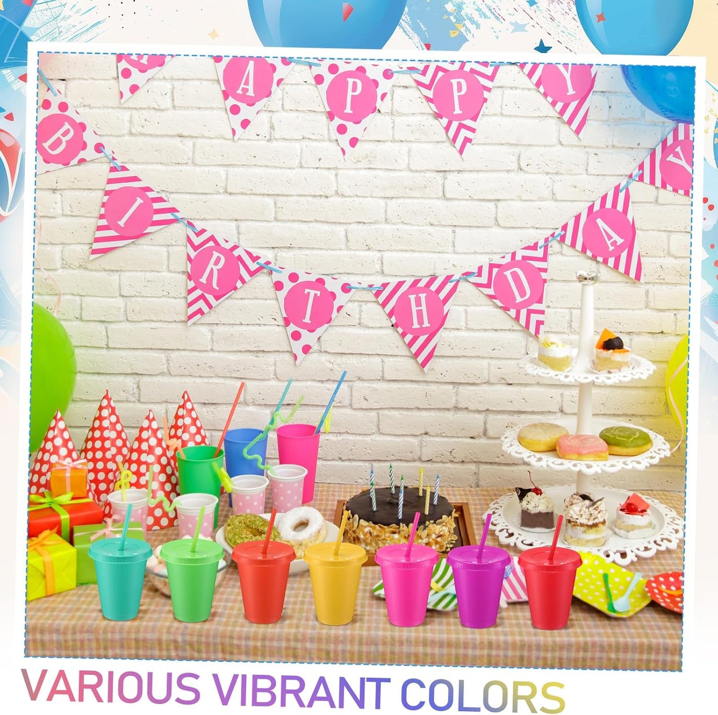 Sieral 30 Pack Cups with Lids and Straws Kids Tumbler with Straw Reusable Water Bottle Iced Coffee Travel Mug Adults Plastic Cups for Parties 16 oz (Candy Colors)