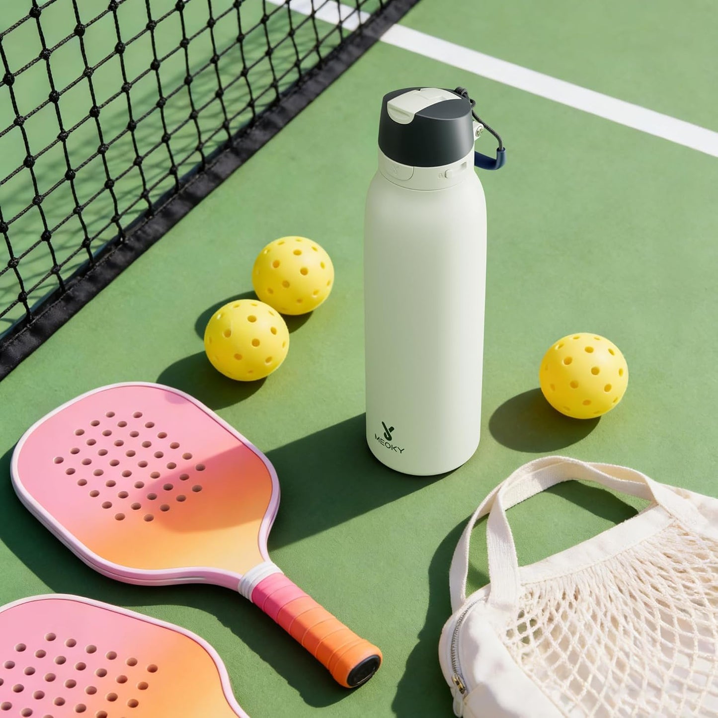 Meoky 24 oz Slim Insulated Water Bottle: Leak Proof Locking Lid, 2-in-1 Straw and Spout, 24 Hours Cold, Top Handle, BPA Free, Stainless Steel Water Bottle for Men Sports Travel Gym, Night