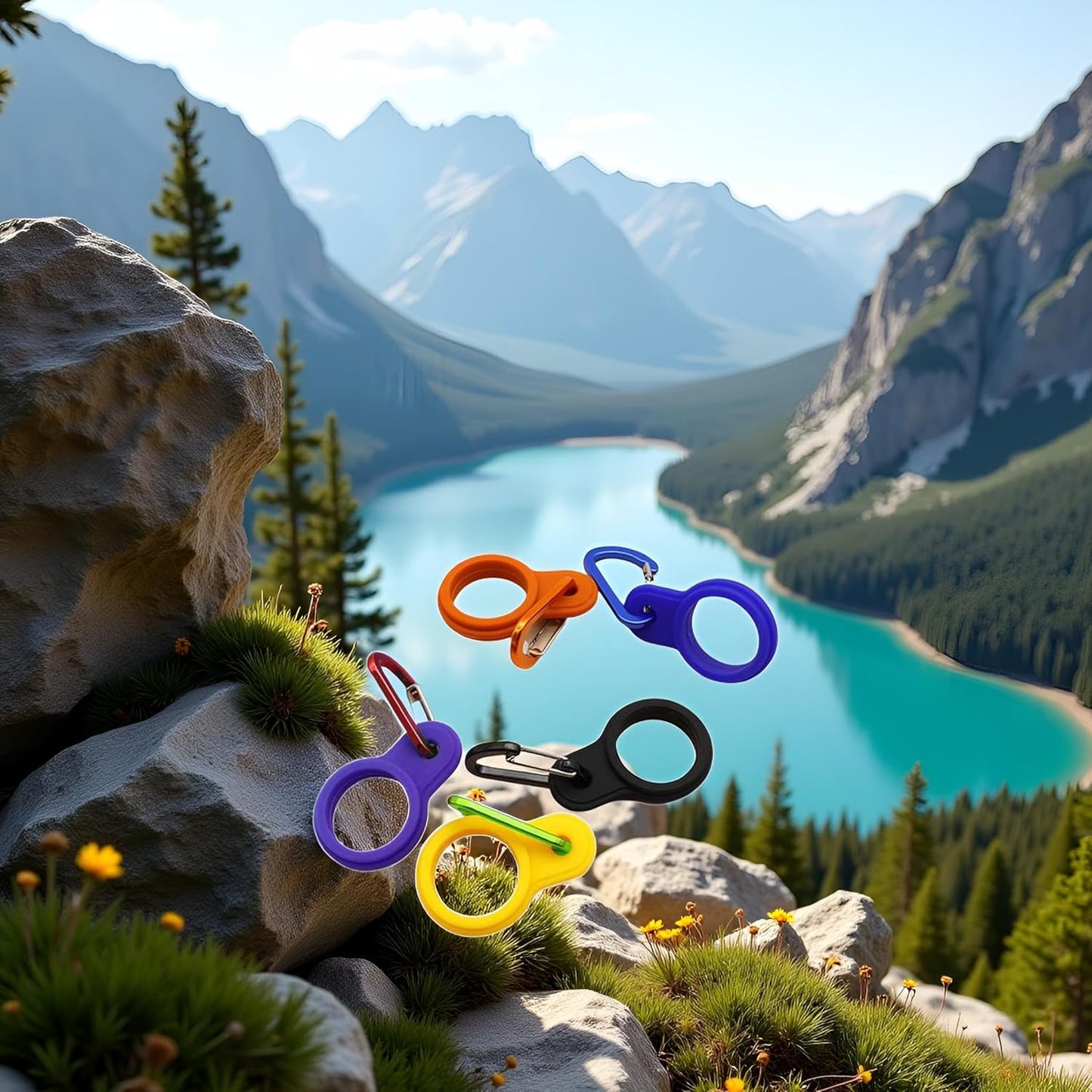 6 Pcs Silicone Water Bottle Buckle with Carabiner Clip Portable Secure Bottle Holder Water Bottle Hanging Rings Silicone Water Bottle Buckle Portable Hiking Camping, Water Bottle Accessories