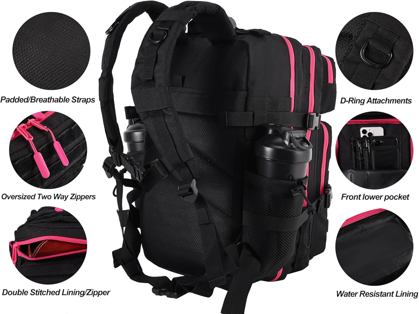 LHI Military Tactical Backpack for Men and Women 45L Army 3 Days Assault Pack Bag Large Rucksack with Molle System - Black - Colors B