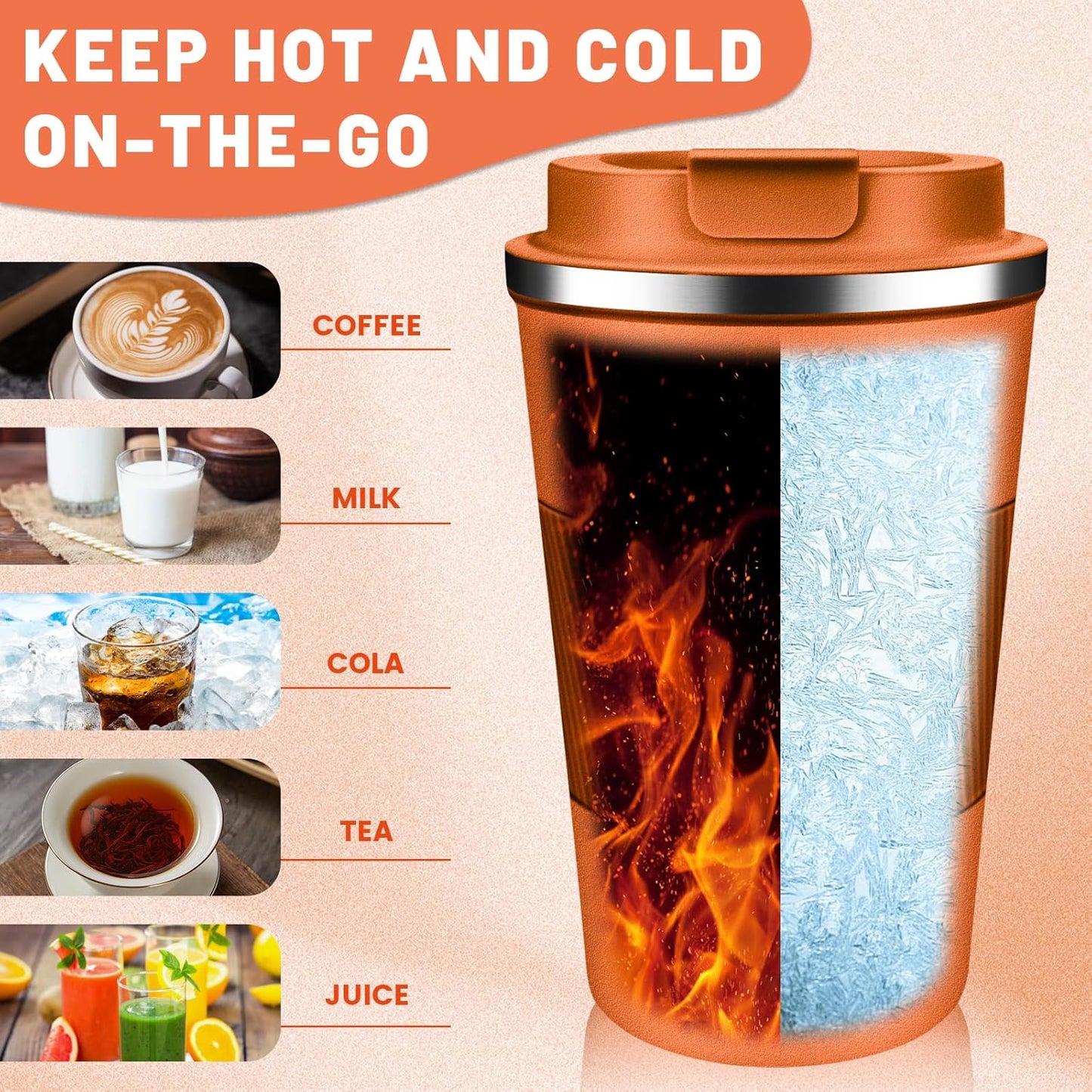 DUBUXW Insulated Coffee Tumblers with Flip Lid 12oz / 17oz, Stainless Steel Travel Coffee Mug Leak Proof, Vacuum Insulated Coffee Mug Reusable Cup, Keeps Cold and Hot for Coffee Tea