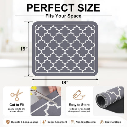 WISELIFE Dish Drying Mat Super Absorbent Drying Mat Large Dish Drying Mats for Kitchen Counter Easy Clean Dish Mat Kitchen Drying Mat15"x 18" Stylish Grey