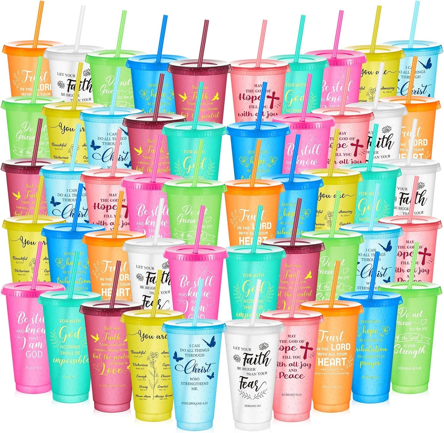 Uiifan 30 Pcs Christian Gifts Cups Bulk for Women, 24oz Bible Verse Christian Tumblers with Lids and Straw, Religious Church Gifts for Mother's Day (Fresh Color,Bible)