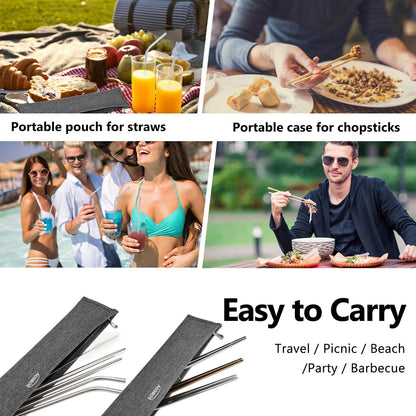 Aosbos Reusable Straws Carrying Case, Portable Small Pouch for Metal, Paper, Plastic, Silicone Disposable Straws, Stainless Steel Chopstick - Black