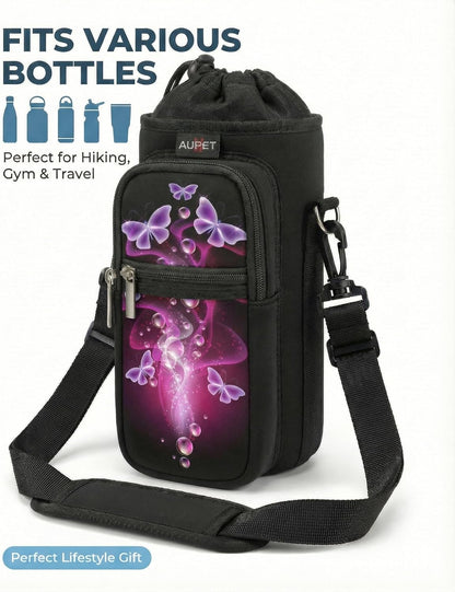 AUPET Water Bottle Sling Bag Sleeve Holder Carrier 25/32/40/64 oz,Insulated Crossbody Water Bottle Case Cover with Strap and Pockets for Men/Women Walking Hiking