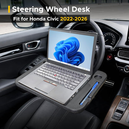 EcoNour 2 in 1 Car Steering Wheel Desk | Tray for Laptop Car Mount with Pen Holder | Desk Console for Car | Food Tray for Eating with Drinks Holder | Multipurpose Travel Car Accessories