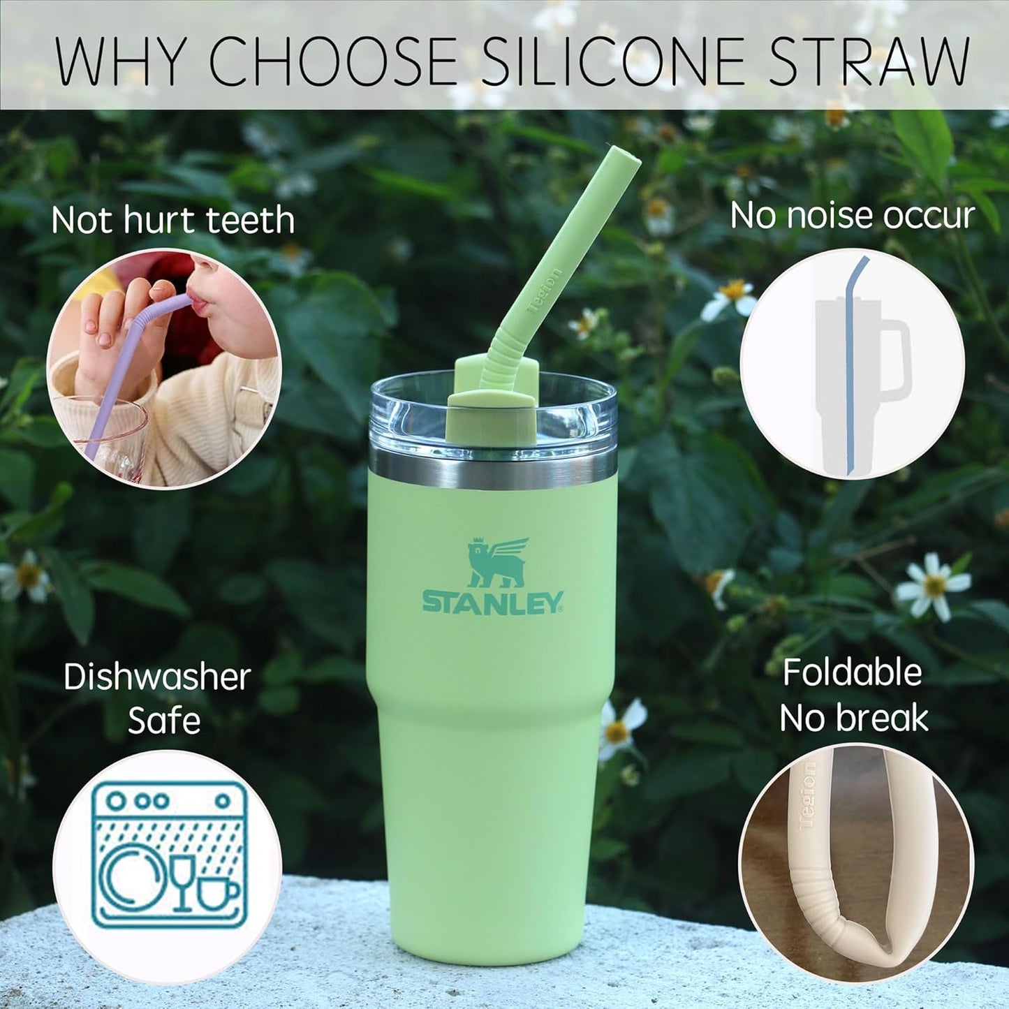 Pastel Color 14” Extra Long Silicone Replacement Straw for 40 oz Stanley Cup, Reusable Flexible Tall Giant Big Drinking Straw for Quencher Tumbler,1Gallon/64 oz Water Bottle,Hydro Jug-6 pack