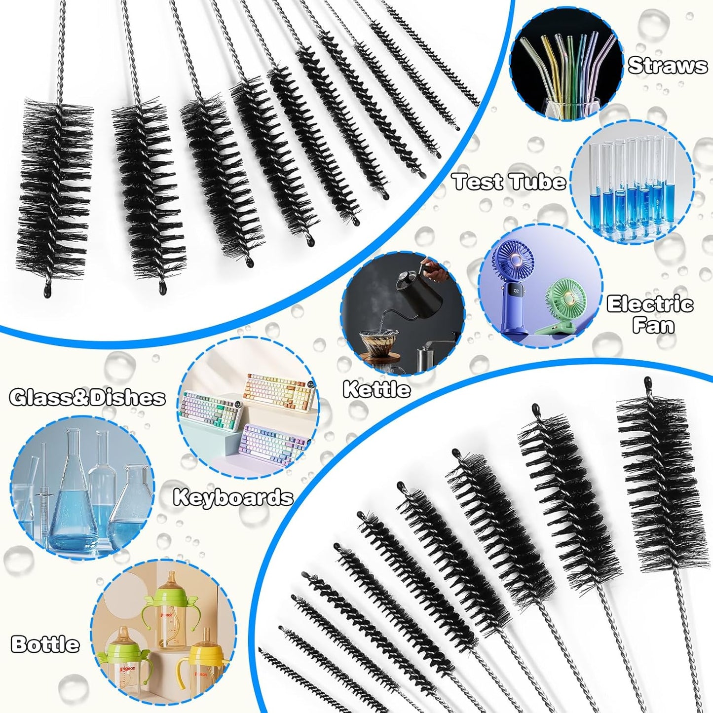 Straw Cleaner Brushes Sets, 12 Pieces 8.2 Inch Botthle Cleaning Brush and Nylon Tube Brush Brush Kit for Sippy Cup, Tumbler, Water Bottle, Drinking Straw (Black)