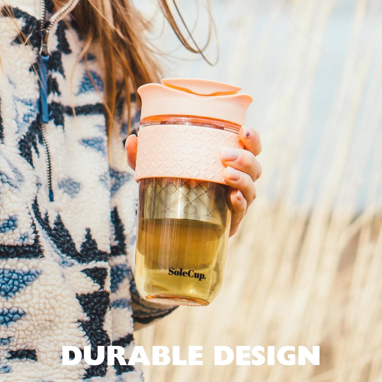 Travel Mug Loose Tea Infuser - Detachable Tea Strainer with Spillproof Lid - BPA-Free Reusable Glass Travel Coffee Cup with Silicone Band (Ice Cream, 12oz)