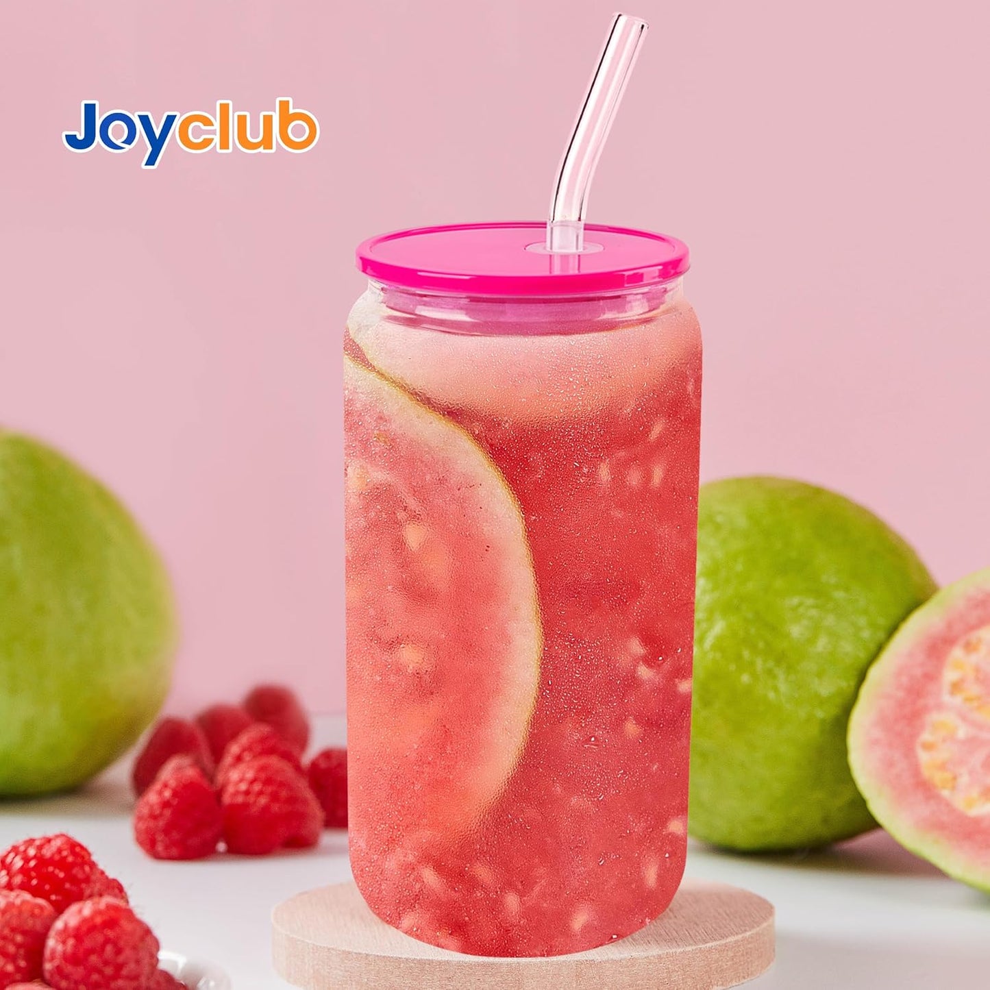 Joyclub 8pcs 16 oz Glass Cups with Acrylic Lids and Straws Can Shaped Iced Coffee Glasses Cute Tumbler Set Drinking Jars for Smoothie Soda Boba Beer Party Housewarming Gifts
