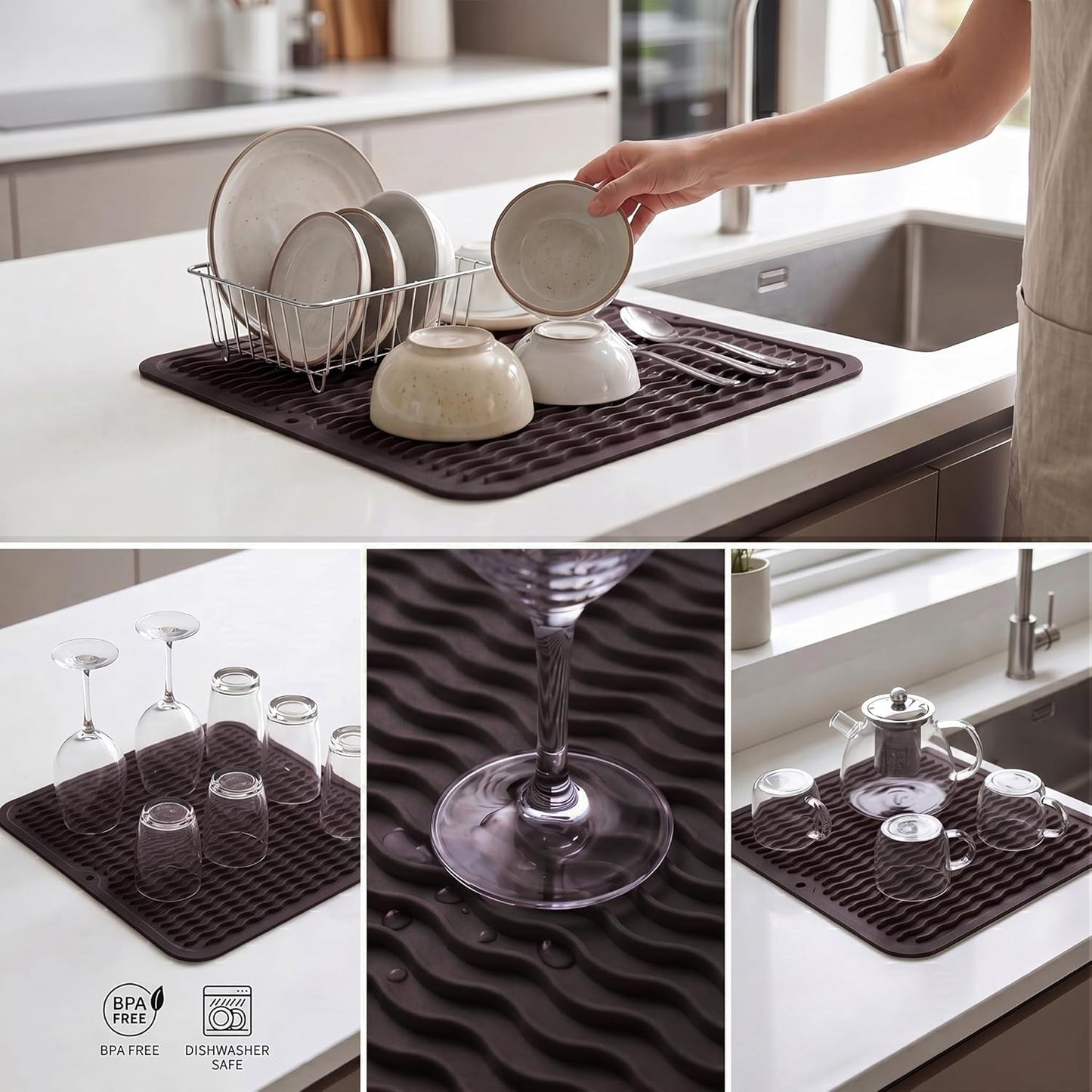 MicoYang Silicone Dish Drying Mat for Multiple Usage,Easy clean,Eco-friendly,Heat-resistant Silicone Mat for Kitchen Counter,Sink,Bar,Bottle,or Cup Green M 17 inches x 6 inches