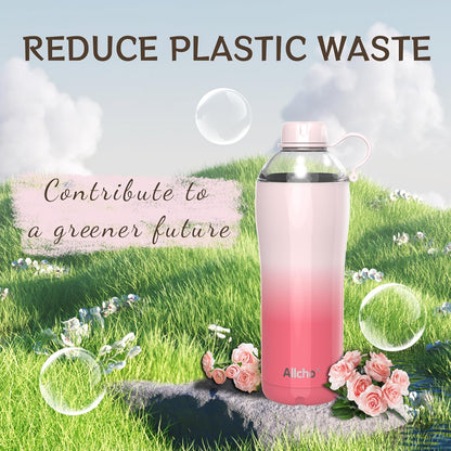 Allcho Insulated Water Bottle for Women, 18oz Stainless Steel Leak Proof Tumbler with 2 Lids, BPA-Free Tritan Chug & Straw Lid, Double Wall Vacuum Flask