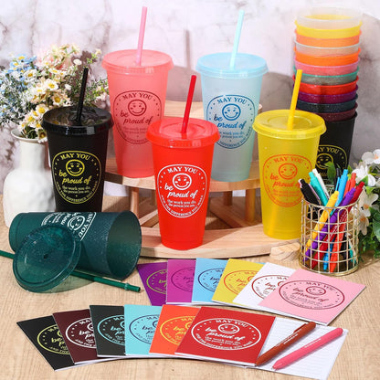 Feifeiya 72 Pcs/ 24 Set Bible Verse Gifts Bulk 24 oz Father's Day Christian Plastic Tumbler with Lids and Straws Inspirational Prayer Notepads Religious Pen Church Cups Gift for Christian Party Favors