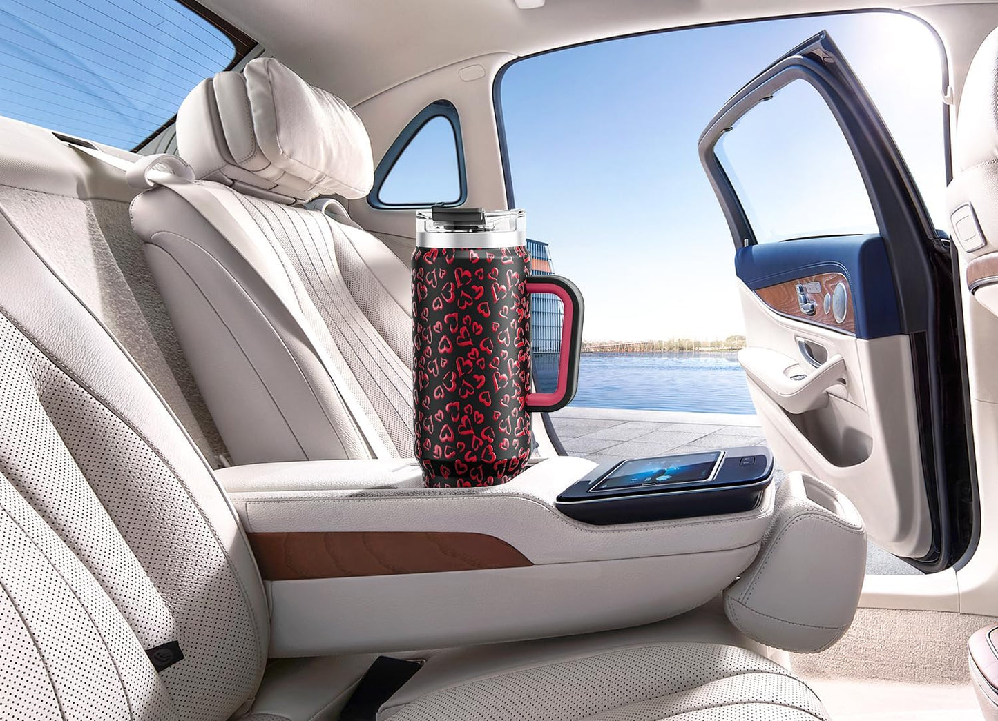 Meoky 32 oz Tumbler with Handle, Insulated Tumbler with Lid and Straw, Stainless Steel Travel Mug, Keeps Cold for 24 Hours, 100% Leak Proof, Fits in Car Cup Holder (Night)