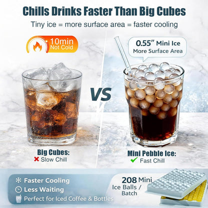 WIBIMEN Mini Ice Cube Trays, 0.55” Tiny Pebble Ice for Iced Coffee & Cocktails, Fast Chill, Easy Twist Release, Stackable with Lid & Storage Bin (4 Pack, Blue)