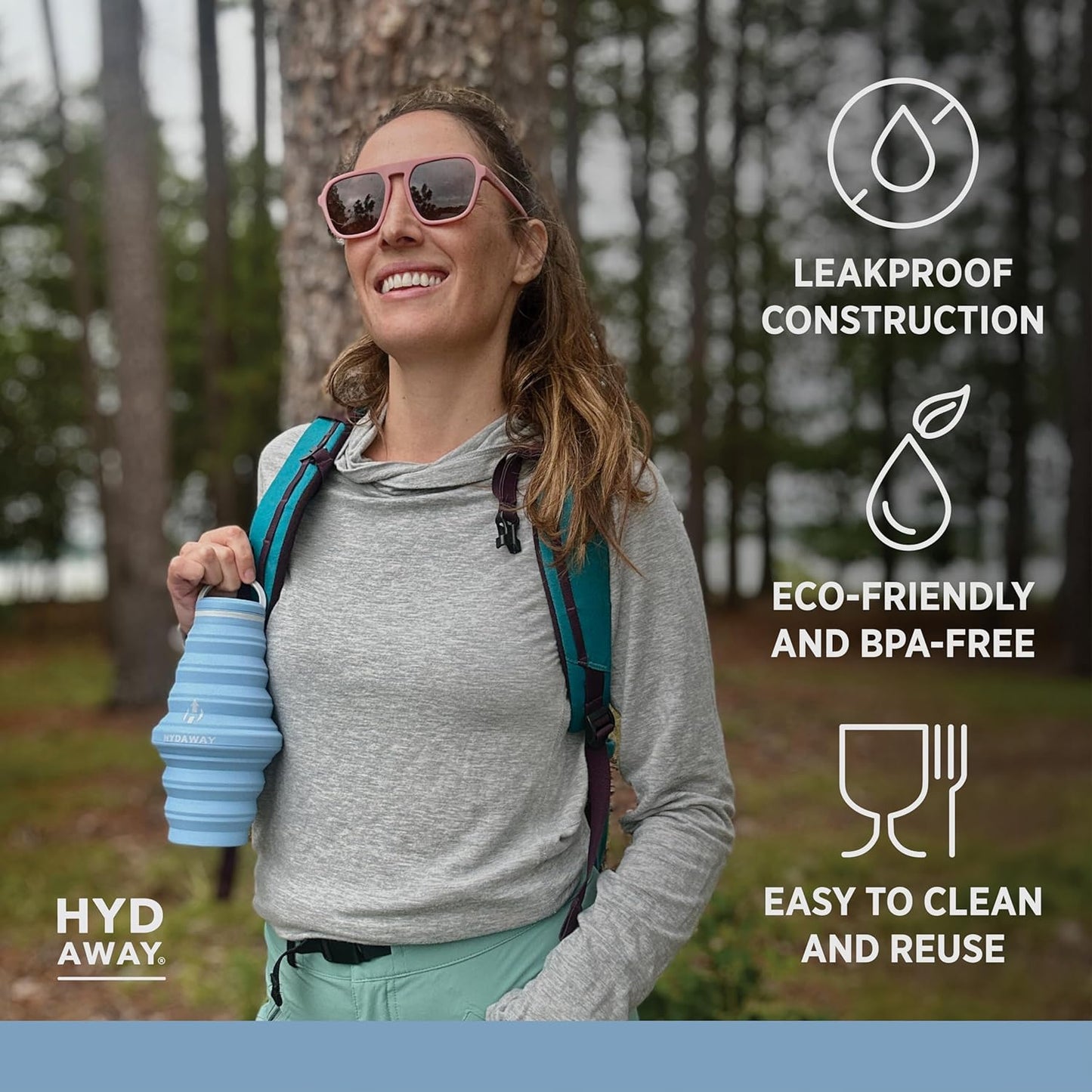 HYDAWAY 25oz Collapsible Travel Water Bottle - BPA-Free, Leakproof, Lightweight, Space-Saving - Perfect for Hiking, Travel, and All-Day Hydration