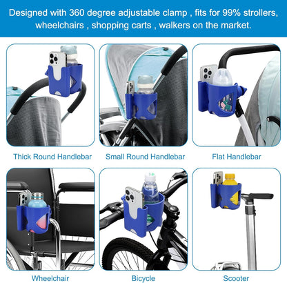 Accmor Stroller Cup Holder, Universal Cup Holder for Walker Wheelchair Bike, 360° Rotatable Stroller Cup Holder Attachment Accessories for Walker, Wheelchair, Scooter