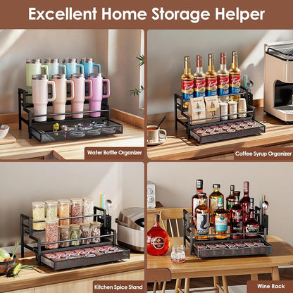 Water Bottle Organizer for Full Stanley 40 oz Tumbler with Handle, 2 Tier Tumbler Organizer for 8 Cups, Kitchen Pantry Organizers and Storage for Owala Stanley Cup Accessories, Brown