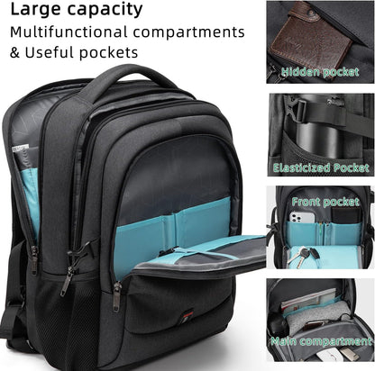 DUSLANG 17 Inch Laptop Backpack for Travel Water Resistant College Backpack for Men/Women Laptop Bag with USB Charging Port,Black - Colors B