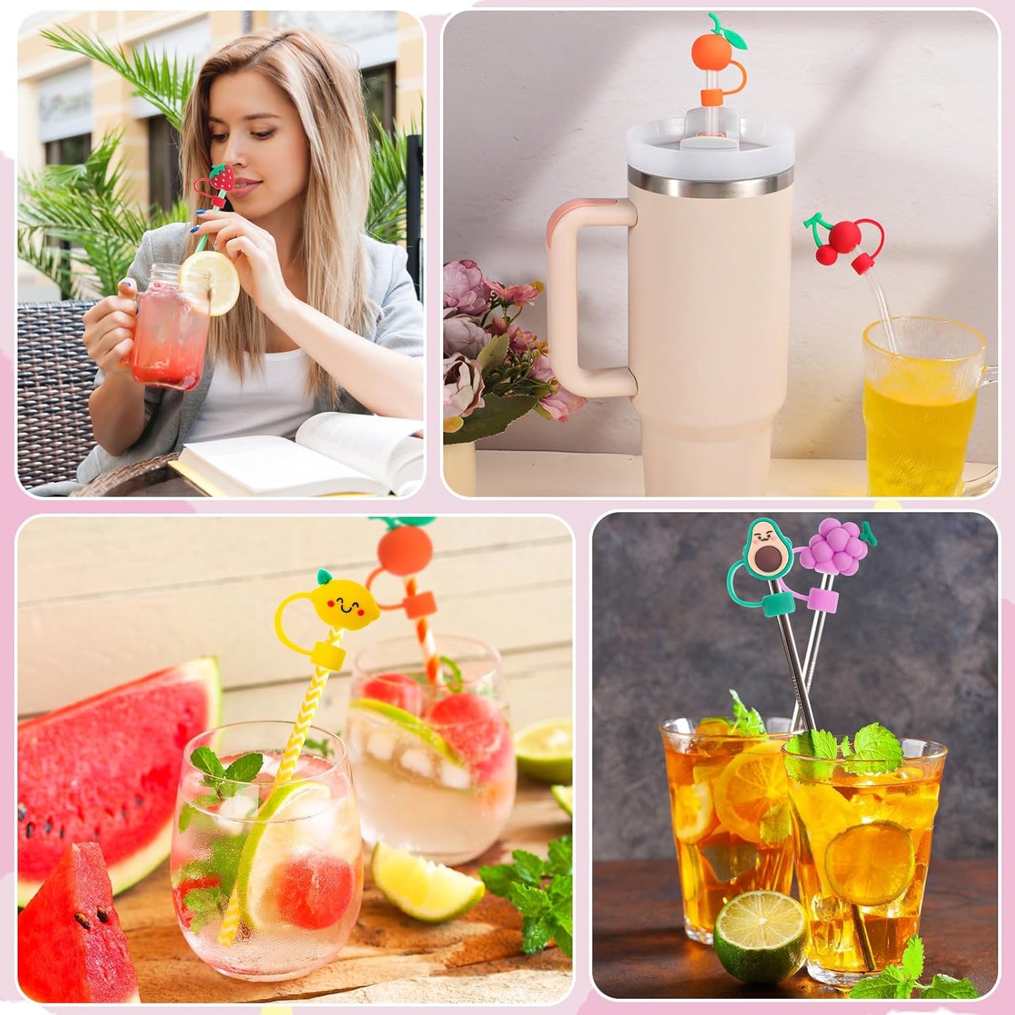 8 Pcs Animal Straw Cover Cap, Silicone Straw Topper for Stanley 30&40 Oz Tumbler Cute Straws Cap in Various Shapes, Straws Covers for 0.4 Inch/10 mm Tips Gifts for Women Girls Teens