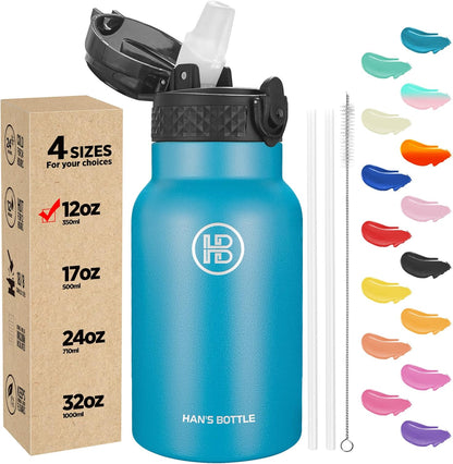 Han's Bottle Sports Water Bottle - 24 Oz, Straw Lid, Leak Proof, Vacuum Insulated Stainless Steel, Double Walled, Thermo Mug,Black