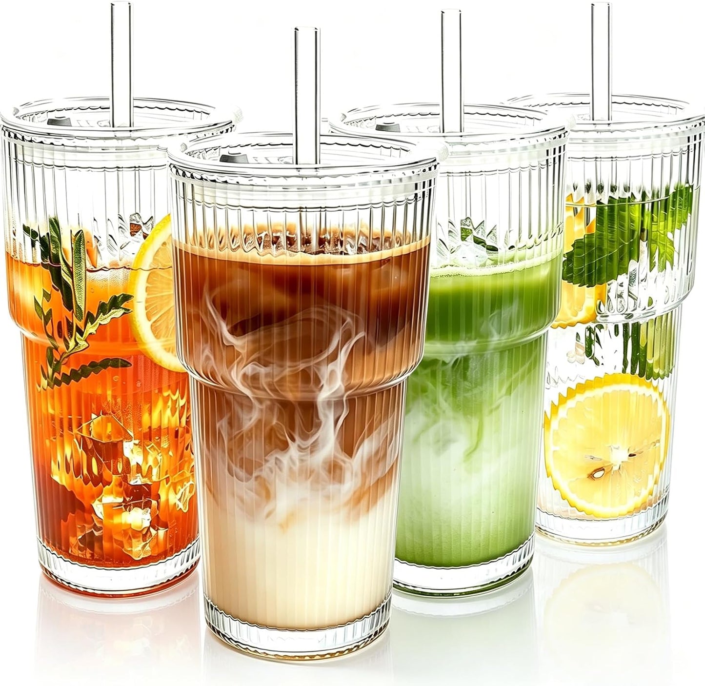Reusable Plastic Boba Cup With Lids And Straws, 24Oz/700ml Smoothie Cups, Iced Coffee Cup, Leakproof Kawaii Cup, Boba Tumbler With Boba Reusable Straw,Double Wall Clear Bubble Tea Cup