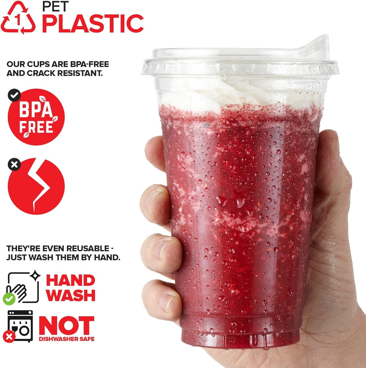 16 oz Clear Plastic Cups with Lids Disposable, Togo Drinking Cup with Strawless Sip Lid for Smoothie, Cold Brew Iced Coffee, Lemonade, Ice Latte, Boba, Party Drinks, Bulk, 16 Ounce (Set of 50)