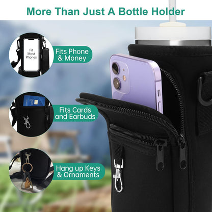 Water Bottle Carrier Bag with Strap for Stanley Cup 40oz/30oz with Phone Pocket, Neoprene Cross-Body Insulated Water Bottle Holder for Tumbler with Handle, Stanley Cup Accessories