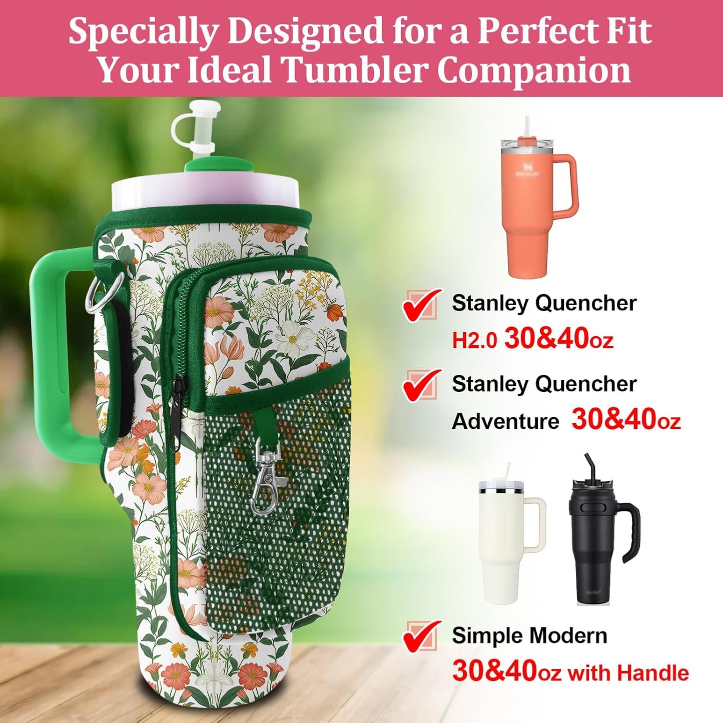 Stanley Carrier Bag for Stanley 40oz/30ozTumbler with Phone with 2 Adjustable Strap,3 Pockets Bottle Stanley Cup Carrier Bag & Case,Accessories for Hiking Travelling