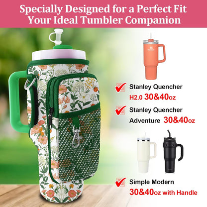 Stanley Carrier Bag for Stanley 40oz/30ozTumbler with Phone with 2 Adjustable Strap,3 Pockets Bottle Stanley Cup Carrier Bag & Case,Accessories for Hiking Travelling