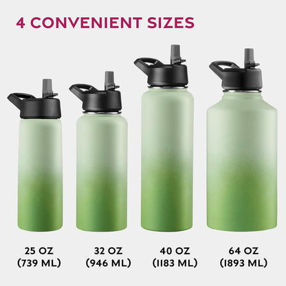 FineDine Water Bottle - Stainless Steel Insulated Water Bottle with Straw Lid, Flip Lid & Wide-Mouth Cap - Keeps Hot and Cold - 25 Oz / 739ml - Dreamy Purple