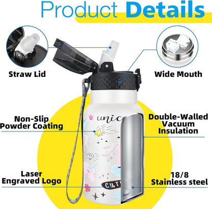 Han's Bottle Sports Water Bottle - 24 Oz, Straw Lid, Leak Proof, Vacuum Insulated Stainless Steel, Double Walled, Thermo Mug,Black