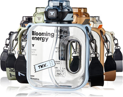 TKK Half Gallon Water Bottle Jug with Straw Large Capacity Plastic Water Bottle Dishwasher Safe 1/2 Gallon 50 Oz Water Bottle Jug BPA Free Tritan for Gym Yoga Travel Camping Outdoor
