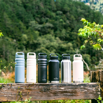GRANDTIES 2 Lids Sports Stainless Steel Water Bottles – Wide Mouth Vacuum Insulated Reusable Leak Proof BPA-Free Travel Metal Canteen, Thermal Bottles for Men Women Gym (Ivory White 32 oz)