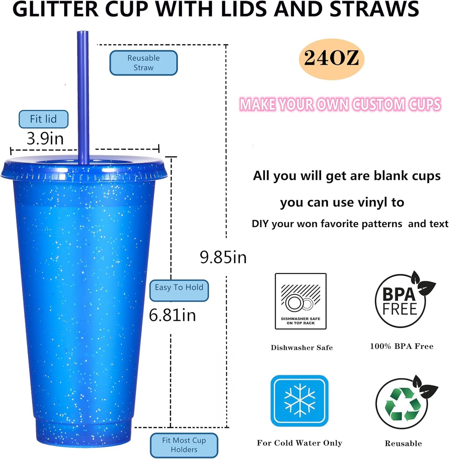 Suertestarry Tumbler with Straw and Lid,Water Bottle Iced Coffee Travel Mug Cup,Reusable Plastic Cups,Perfect for Parties,Birthdays,24oz-5 Pack (Rainbow, 5pack)