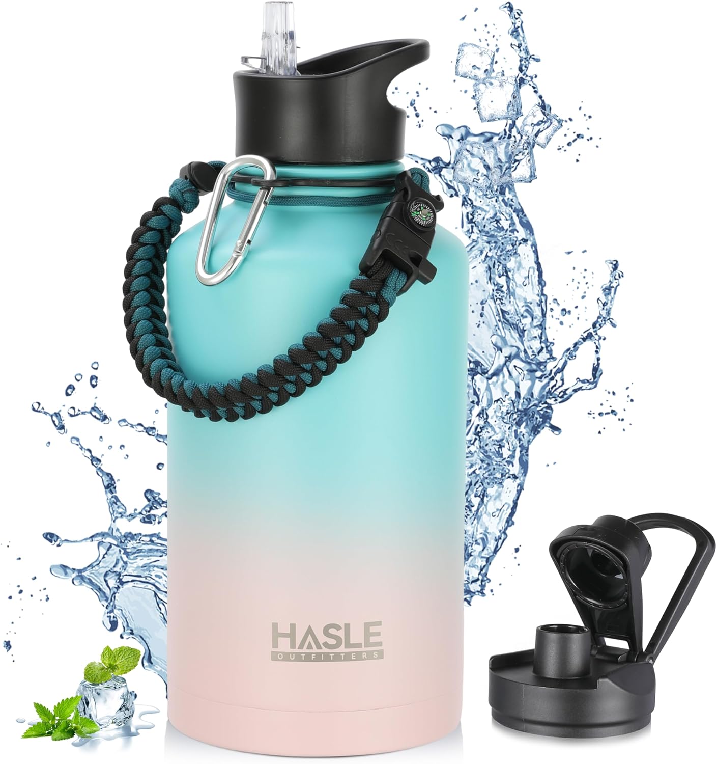 HASLE OUTFITTERS 32 oz Insulated Water Bottle Stainless Steel Double Walled Vacuum Sports Water Bottle with 2 Lids (Straw and Spout Lid) for Gym Camping Hiking(Black,1)