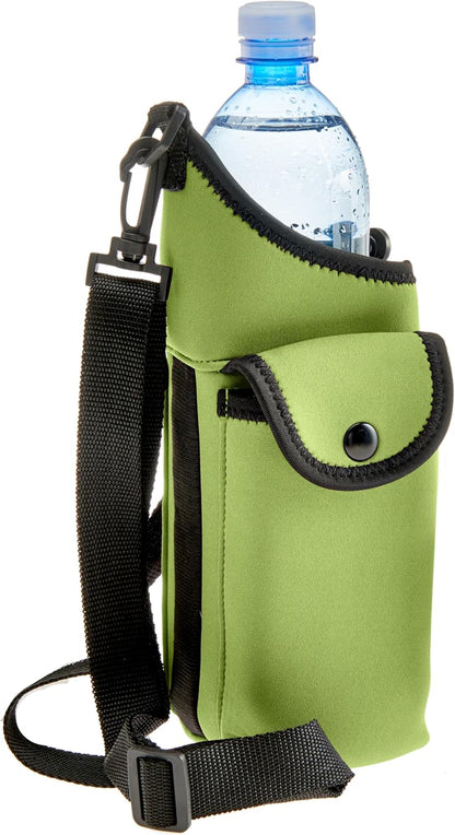 Smooth Trip AquaPockets Neoprene Water Bottle Holder with Strap - Neoprene Sling Bag with Water Bottle Holder, Phone Pouch and Adjustable Strap for Walking and Hiking - Fits up to 32 oz. Bottles