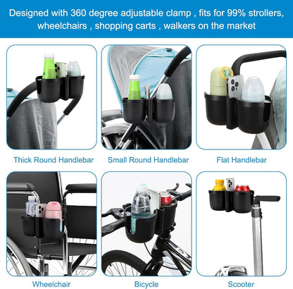 Accmor Stroller Cup Holder with Phone Holder, Bike Cup Holder, Universal Cup Holder for Uppababy Nuna Doona Strollers, 2-in-1 Cup Holder for Walker, Wheelchair, Scooter - Colors A