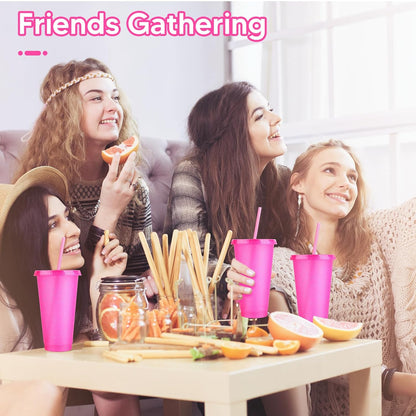 24 Pack Plastic Tumblers with Lids and Straw, Reusable Cups with Lids and Straws Colorful Cups for Cold Drink Iced Coffee, Plastic Tumbler Bulk for Party Birthday Gifts (24 oz, Stylish Colors)