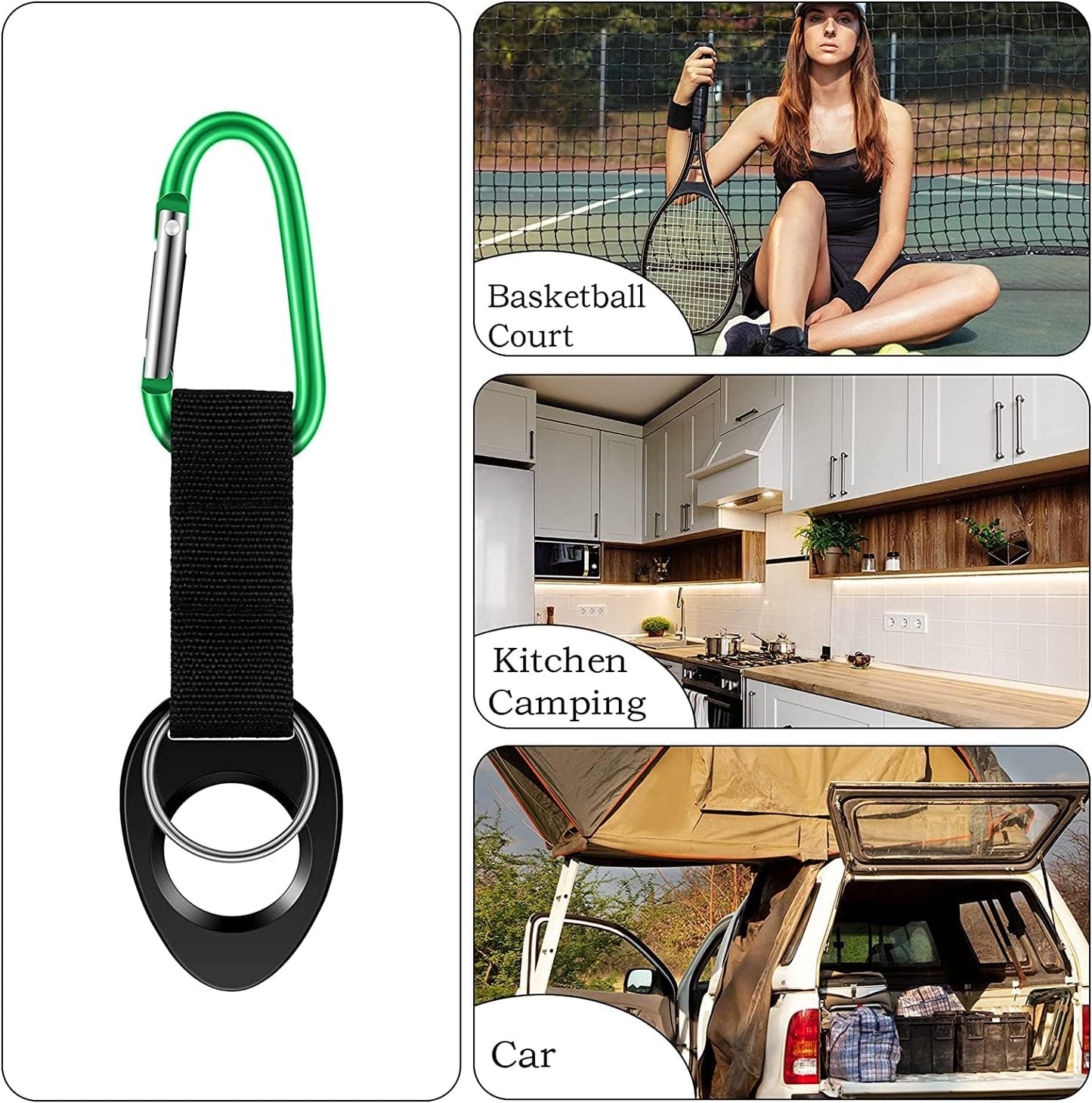 Durable Silicone Water Bottle Holder Hook Carrier with Carabiner Clip & Key Ring, Fits Any 12oz, 17oz and 25oz Water Bottles for Outdoor Activities Camping Hiking Traveling or Daily Use