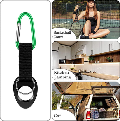 Durable Silicone Water Bottle Holder Hook Carrier with Carabiner Clip & Key Ring, Fits Any 12oz, 17oz and 25oz Water Bottles for Outdoor Activities Camping Hiking Traveling or Daily Use