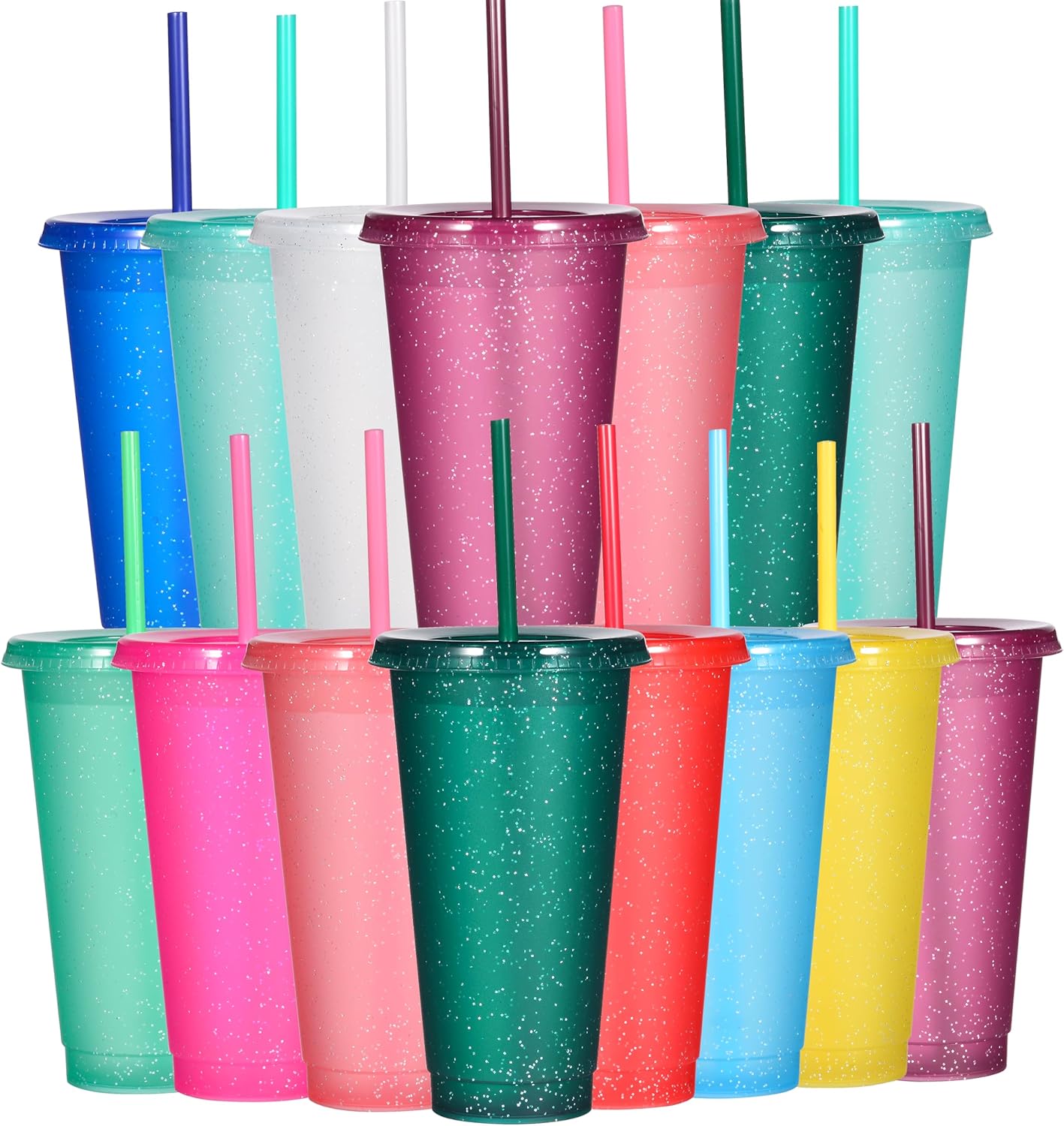 Suertestarry Tumbler with Straw and Lid,Water Bottle Iced Coffee Travel Mug Cup,Reusable Plastic Cups,Perfect for Parties,Birthdays,24oz-5 Pack (Rainbow, 5pack)