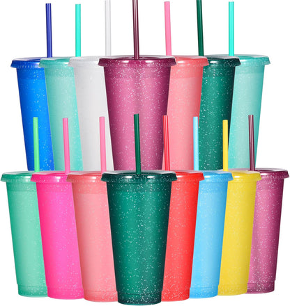 Suertestarry Tumbler with Straw and Lid,Water Bottle Iced Coffee Travel Mug Cup,Reusable Plastic Cups,Perfect for Parties,Birthdays,24oz-5 Pack (Rainbow, 5pack)