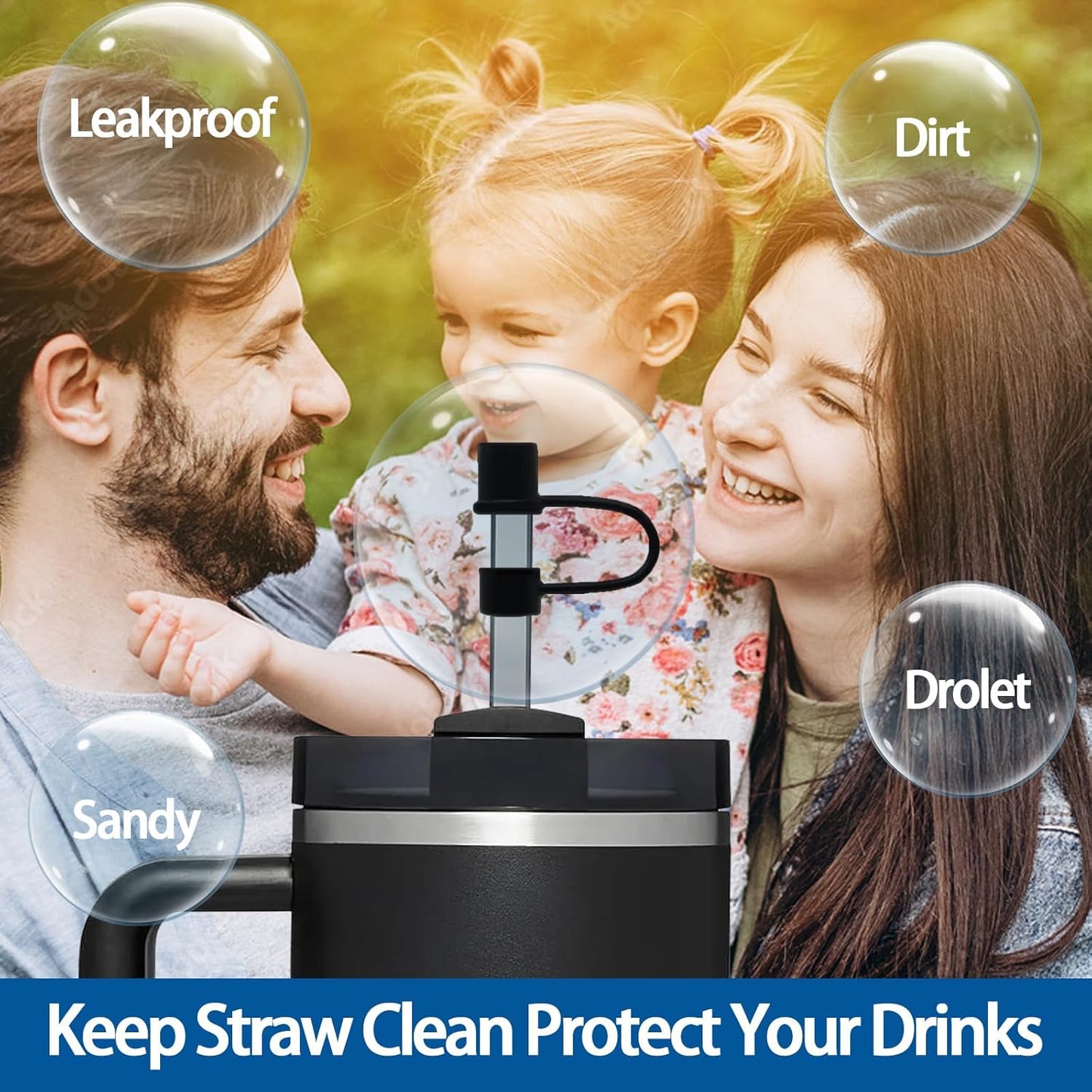6PCS Silicone Straw Covers Cap Compatible with Stanley Cup 30-40 oz Tumbler with Handle 10mm Straw Toppers，Dust-Proof Reusable Straw Cover for Stanley Cup Accessories (Black)