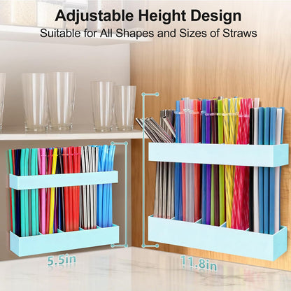 9.5” Large Acrylic Straw Holder for Cabinet Door, Reusable Adjustable Two-Part Straws Organizer with Ultra Sticky Adhesive Strips, 2026 Straw Storage for Kitchen Cupboard (Transparent)