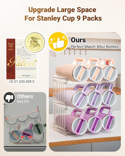 Gracenal Large Tumbler Organizer for Stanley Cup 40 oz, Patented Kitchen Pantry Organizers and Storage for Stanley Cup Accessories, Stackable Water Bottle Organizer Holder Gifts 4Pack Large-12-bottle