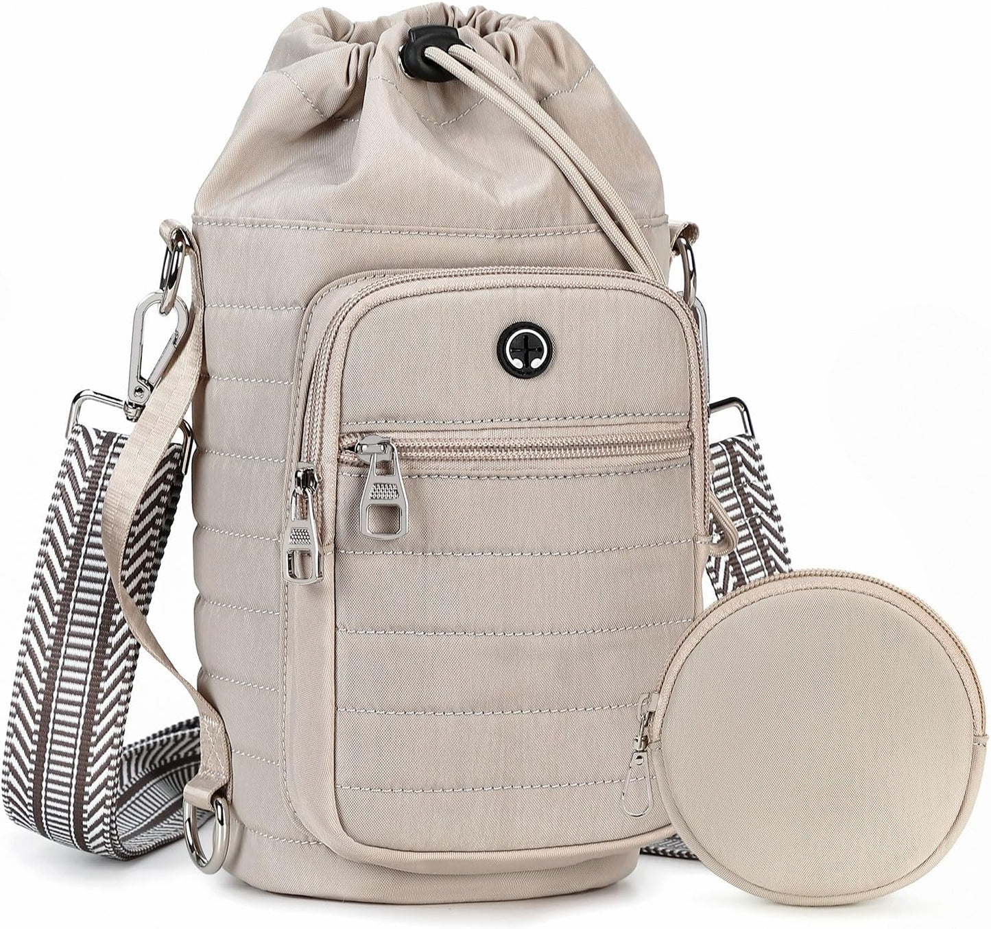 Water Bottle Carrier Bag with Strap, Sling Bag for Walking, Hiking, Cycling, Black, 40 Ounces