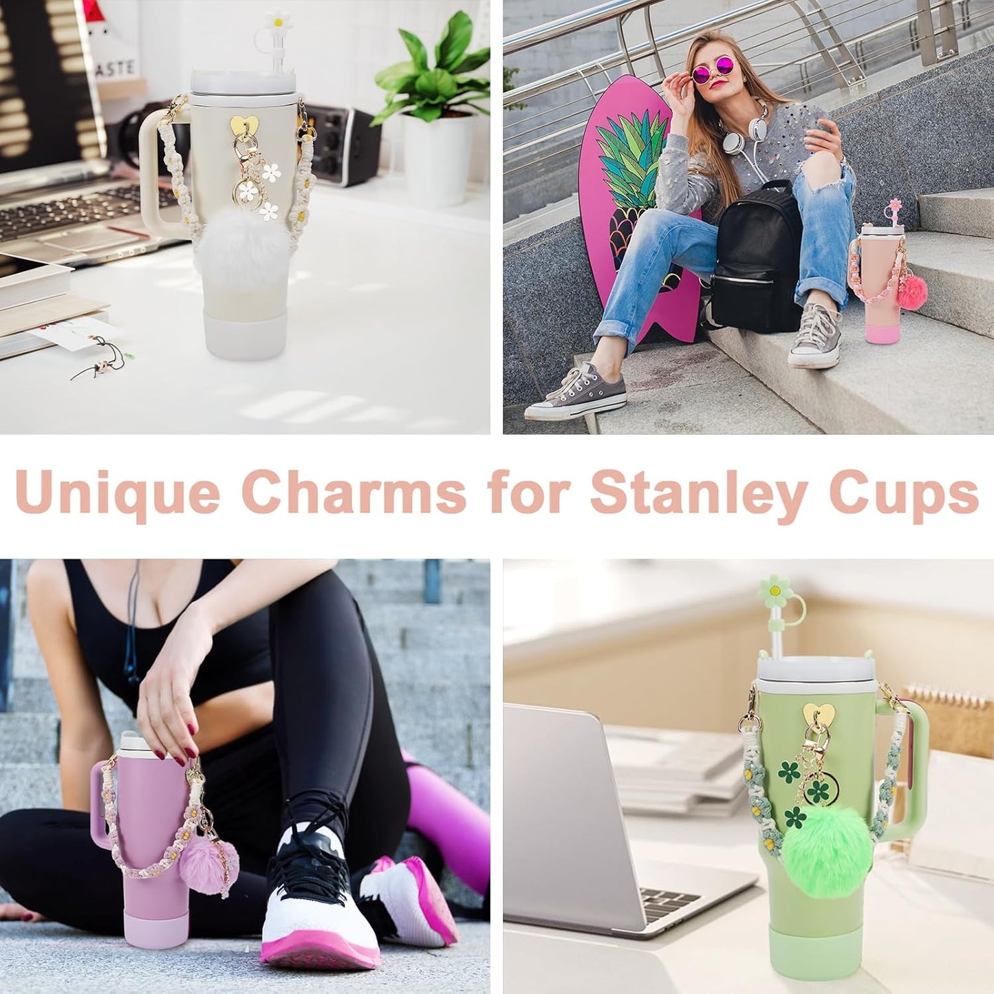 3tyto 13 Pcs Stanley Cup Accessories Set Including Water Bottle Handle Strap, Siliocne Stanley Cup Boot, Siliocne Straw Cover, Stanley Charms for Stanleys Cup 40oz & 30oz Tumbler